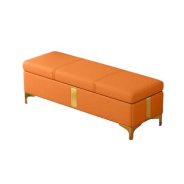 Imagem de Banqueta Para Pés Banquinho Material De Couro PU Caixa De Armazenamento De Brinquedos Com Capa Banquinho Acolchoado Banco De Cubo Para Sala De Estar Quarto(Ginger yellow,80x40x45cm)