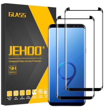 Imagem de JEHOO [Pacote com 2] Protetor de tela para Samsung Galaxy S9, suporta impressão digital, filme de vidro temperado 9H, fácil instalação, sem bolhas