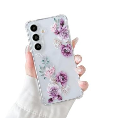 Imagem de DEFBSC Capa macia compatível com Samsung Galaxy S25 FE, design de estampa floral transparente de TPU flexível à prova de choque para mulheres e meninas, capa protetora de flores para celular, peônia