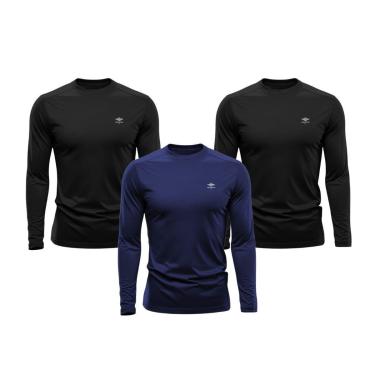 Imagem de Kit 3 Camisetas Masculina Dry Manga Longa P ao Plus Proteção UV Academia Fitness Esporte Básica-Masculino