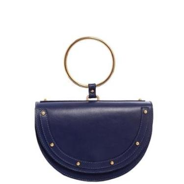 Imagem de Bolsa Argola Azul Marinho em Couro Legítimo com Alça Removível Leopoldine-Feminino