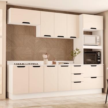 Imagem de Cozinha Modulada 5 Peças com Tampo e Rodapé Maeena Politorno - Branco/Creme