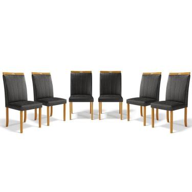 Imagem de Kit Com 6 Cadeiras Aurora Madeira Maciça Estofadas Para Mesa De Jantar Courino Preto 503
