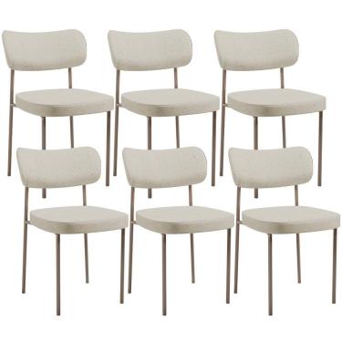 Imagem de Kit 06 Cadeiras Estofadas Para Sala De Jantar Melina Base Arena L02 Linho Champagne - Lyam Decor