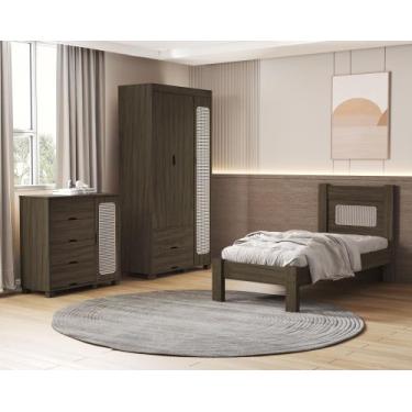 Imagem de Quarto de Solteiro Clara detalhe em rattan Cama MDF Com Estrado Madeir