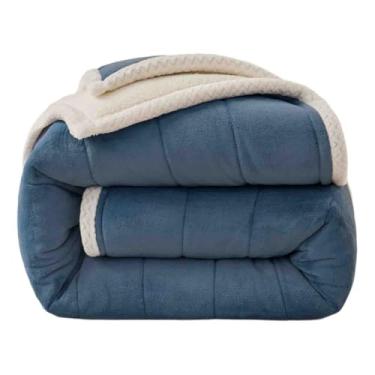 Imagem de Manta de lã feminina masculina para cama adulto casal solteiro para sofá outono inverno grosso e quente macio e confortável (azul, 180 x 200 cm)