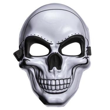 Imagem de Máscara Skull Halloween Terror PVC Sorridente para rosto preto e branc