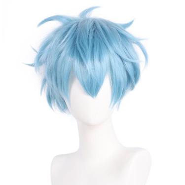 Imagem de Peruca de cosplay curta azul bagunçada de 25 cm sintética de alta temp