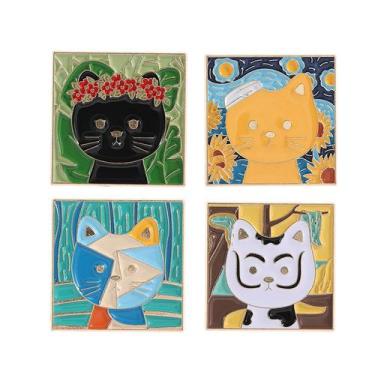 Imagem de Broche Pins Art Style Cat Square Esmalte Blusa Pin Alloy - Yiweisai