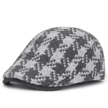 Imagem de Cap Flat Houndstooth Gatsby Newsboy Wool Blend para homens - Yiweisai