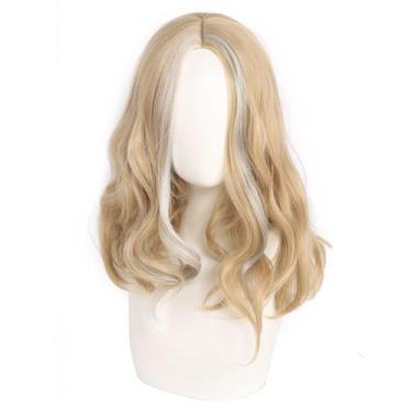 Imagem de Peruca de cosplay longa ondulada loira e prata bicolor sintética - yiw