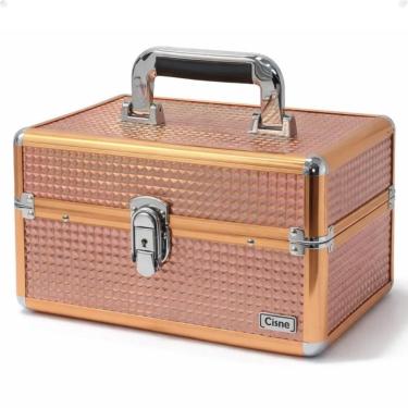 Imagem de Maleta de Maquiagem Cisne Salmão e Prata com 2 Bandejas Csn-a152