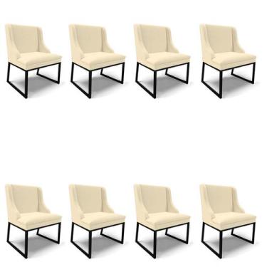 Imagem de Cadeira Sala de Jantar Industrial Preto kit 8 Liz Linho Bege D03 - D'R