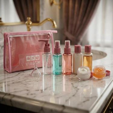 Imagem de Kit de Frascos com necessaire p/ Viagem 10 Peças Jacki Design, Rosa