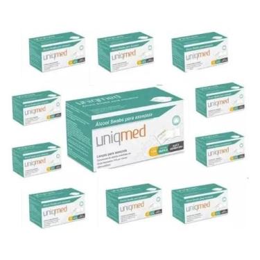 Imagem de Kit 10 Caixas Alcool Swab 70% Assepsia Uniqmed - 1000 Lenços Cor Branc