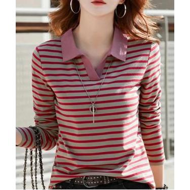Imagem de Camisa Polo Feminina Listrada, BR-G2, Vermelho
