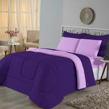 Imagem de Edredom Casal Dupla Face Malha 100% Algodão 1 Peça - Roxo-lilas