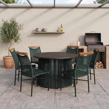 Imagem de Mesa Design Moderno com Tampo Ripado e Base em Aluminio Verde Musgo An