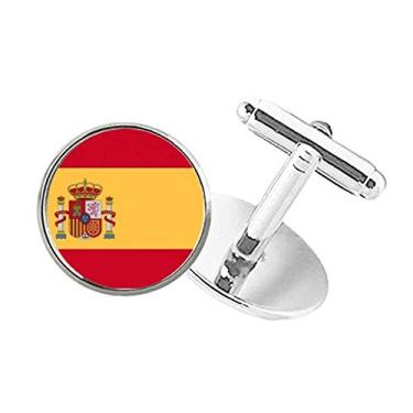 Imagem de DIYthinker Abotoaduras com clipe de botão redondo com bandeira nacional da Espanha