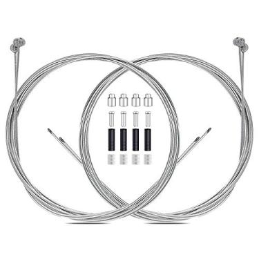 Imagem de Conjunto de 4 peças de cabo de freio de bicicleta premium, cabo de freio universal padrão, linha de freio profissional para bicicleta para mountain bike dianteira e traseira MTB ou bicicletas de estrada, inclui acessórios gratuitos de extremidade da tampa do cabo 2M