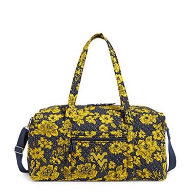 Imagem de Vera Bradley Collegiate Recycled Cotton Large Travel Duffle Bag (Multiple Teams Available), West Virginia University Navy/Gold Rain Garden