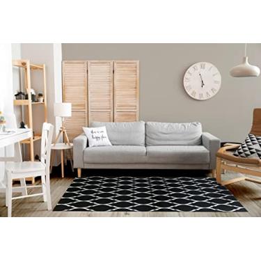 Imagem de Tapete Sala/Quarto Coleção Arabesco 100% Antiderrapante Jacquard Rústico - Preto/Branco (2,00M X 1,32M)