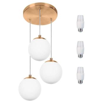 Imagem de Pendentes Triplo Orby Bolinha New Cobre + Lampada 3000k