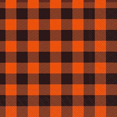 Imagem de IHR Guardanapos de papel de 3 camadas, 20 unidades, tamanho de coquetel, laranja Buffalo Check