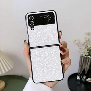 Imagem de Capa de telefone de lantejoulas fosca luxuosa para Samsung Galaxy Z Flip 4 3 5G Bling brilhante à prova de choque capa protetora de silicone macio, branca, para Z Flip 4