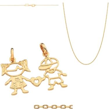 Imagem de Colar Rommanel Banhado Ouro Pingente Menina Com Menino E Coração Vazado
