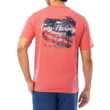 Imagem de Guy Harvey Camiseta masculina de manga curta com bolso da coleção Billfish, Coral temperado/desbotado, P
