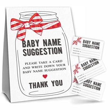 Imagem de Conjunto de jogos de sugestão de nome de bebê com nó de laço, kit de jogo de chá de bebê, 1 placa de pé e 50 ingressos, decorações de chá de bebê, lembrancinhas de festa e suprimentos-MZLK-A09