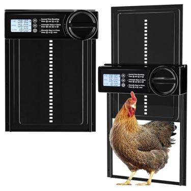 Imagem de Porta de galinheiro automática, porta elétrica de galinheiro alimentada por bateria com temporizador e controle manual, tela de LED, lembrete antibeliscar e bateria fraca, porta automática de alumínio