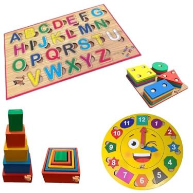 Imagem de Kit Brinquedo Educativo Pedagógico Em Madeira Escolha O Seu Kit Educativo (Kit Alfabeto Divertido)