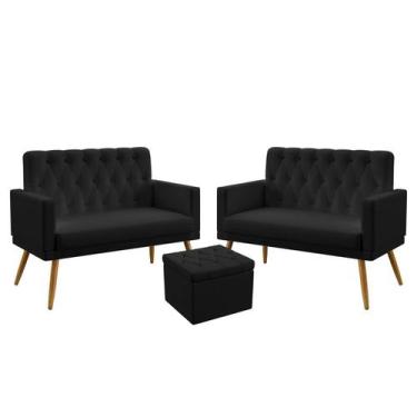 Imagem de 2 Poltronas Namoradeira Vega Com Rodapé E Capitonê Com Puff Quasar Sue