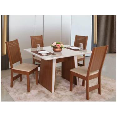 Imagem de Mesa de Jantar  4 Cadeiras Retangular Naturalle e Off-White Tampo de M