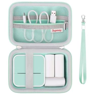 Imagem de Supmay Estojo rígido para impressora de adesivos Anycash – Printpods Mini capa de proteção para impressora Bluetooth sem tinta com bolso de malha, serve para 3 rolos de adesivos, cabo USB, verde