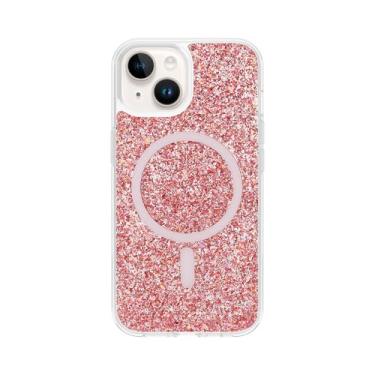 Imagem de QOVOC Capa para iPhone 14 Plus, glitter transparente compatível com MagSafe, capa magnética para iPhone 14 Plus, capa protetora feminina, glitter vermelho [Aquário]