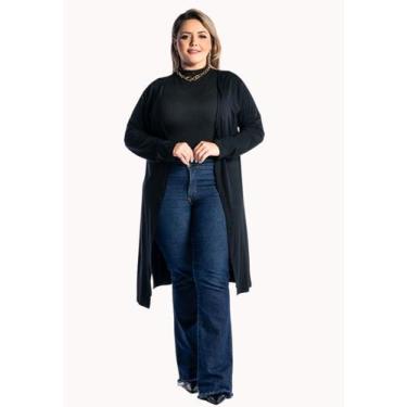 Imagem de Cardigan Plus Size Feminino Fendas Kimono Preto - juquitiba brasil, Pr