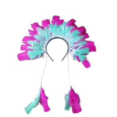 Imagem de Cocar Arco Tiara Penas Carnaval Festa Bloco Bloquinho - USINA DE ARTE,