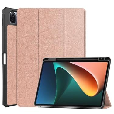 Imagem de Zrengp Capa para tablet inteligente Xiaomi Pad 5/5 Pro 5G 27.9 cm (versão 2021), capa de couro leve com suporte para caneta stylus para Xiao Mi Pad 5 Pro 5G 11 polegadas (TPU-ouro rosa)