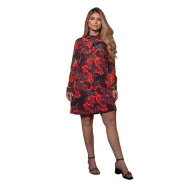 Imagem de Vestido feminino chemise manga longa com botões - Mamustore, Preto, Ro