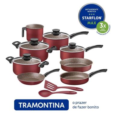 Imagem de Jogo de 10 Panelas em Alumínio com Revestimento em Antiaderente Starflon Max Paris Vermelho - Tramontina