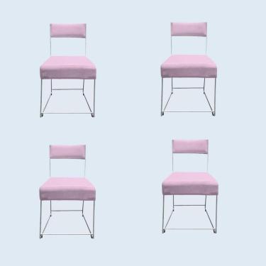 Imagem de Kit 04 Cadeiras Atena Base De Ferro Maciço Prata Suede Rosa Bebê D`classe Decor