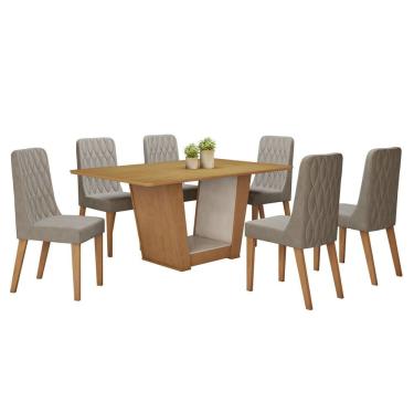 Imagem de Conjunto Sala de Jantar 170cm com 6 Cadeiras  Amêndoa Clean/Off White/Capuccino