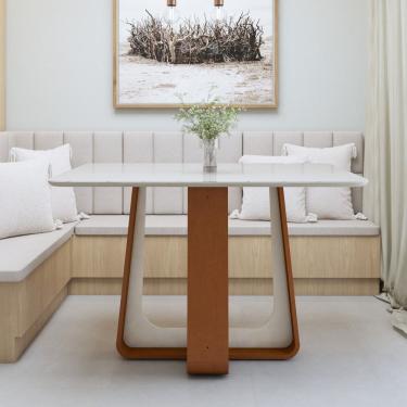 Imagem de Mesa de Jantar Retangular 120cm Tampo com Vidro Sintonia Frassino/Off White