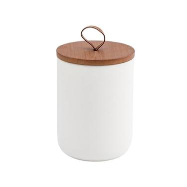 Imagem de Gets Potes De Cerâmica Para Armazenamento Alimentos Com Tampas Herméticas Bambu O Balcão Da Cozinha, Servindo Farinha, Açúcar, Cereais E Salgadinhos (Branco 800Ml)