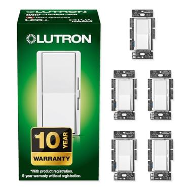 Imagem de Lutron DVCL-153P-5-WH White Diva C.L Dimmer Switch (pacote com 5) | para LED regulável, lâmpadas halógenas e incandescentes, um polo ou 3 vias | DVCL-153P-WH, 5 unidades