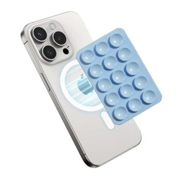 Imagem de Suporte de telefone com sucção magnética para MagSafe, suporte de silicone Octo Cup Buddy Sticky Grip para iPhone, selfie removível com as mãos livres/vídeo para influencers TikTok (azul celeste)