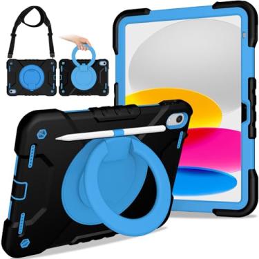 Imagem de Capa para iPad (A16) 11ª geração 11 polegadas 2025/10ª geração 11 polegadas 2022, capa de proteção infantil resistente à prova de choque com suporte para lápis/suporte giratório de 360°/alça/alça de